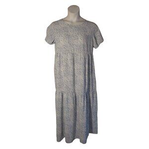 Solution M Blue White Crinkle Look Tiered Maxi Dress